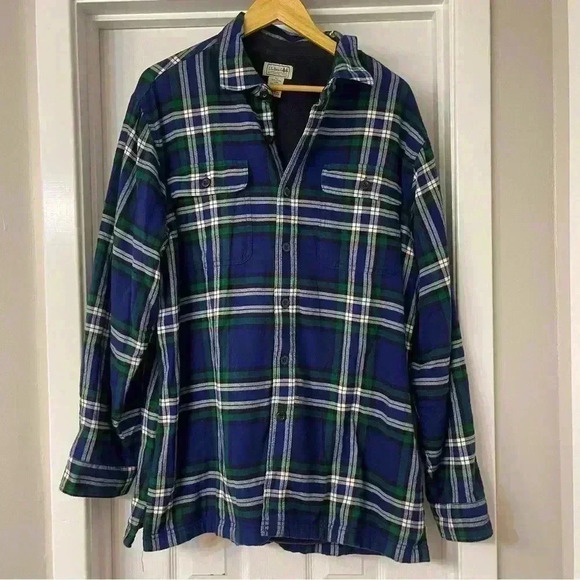 L.L. Bean Other - LL Bean Mens Extra Tall Fleece Lined Flannel Blue Plaid Long Sleeve Shirt